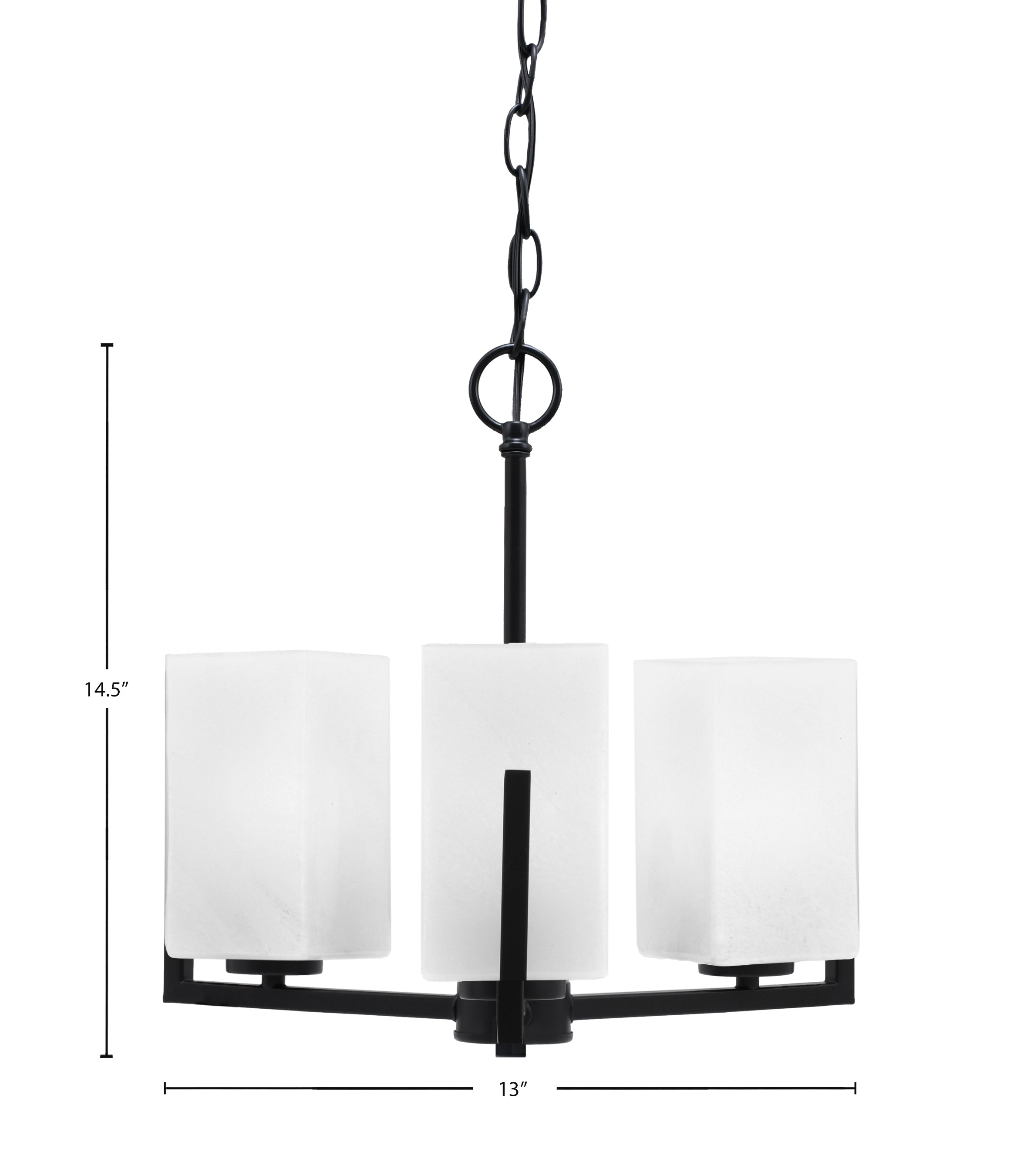 Atlas Three Light Chandelier in Matte Black with White Marble Shade