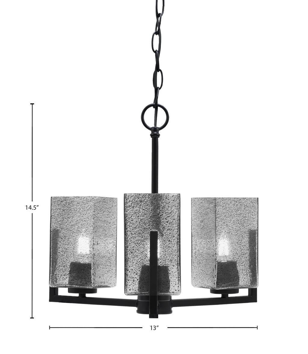Atlas Three Light Chandelier in Matte Black with Smoke Bubble Shade