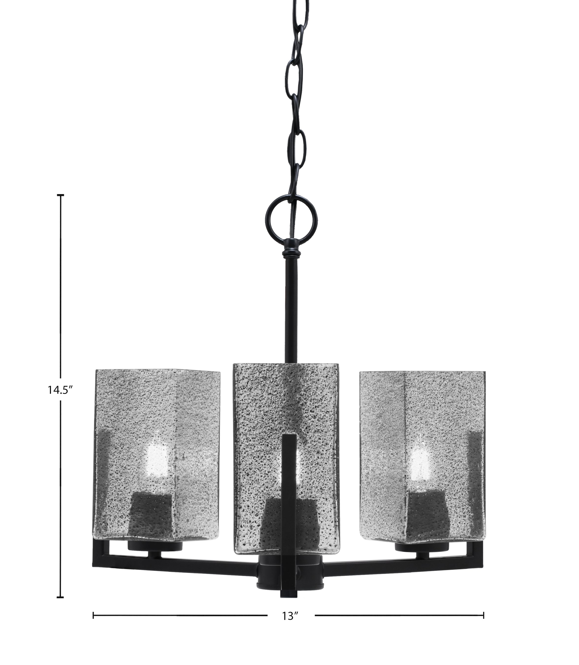 Atlas Three Light Chandelier in Matte Black with Smoke Bubble Shade