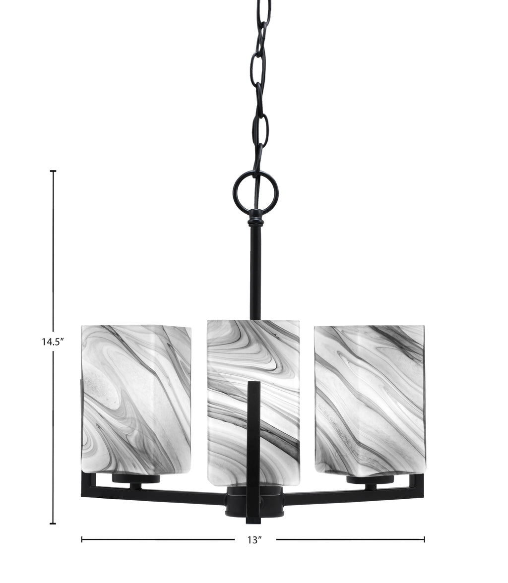 Atlas Three Light Chandelier in Matte Black with Onyx Swirl Shade