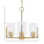 Atlas Three Light Chandelier in New Age Brass with 4" Clear Bubble Shade