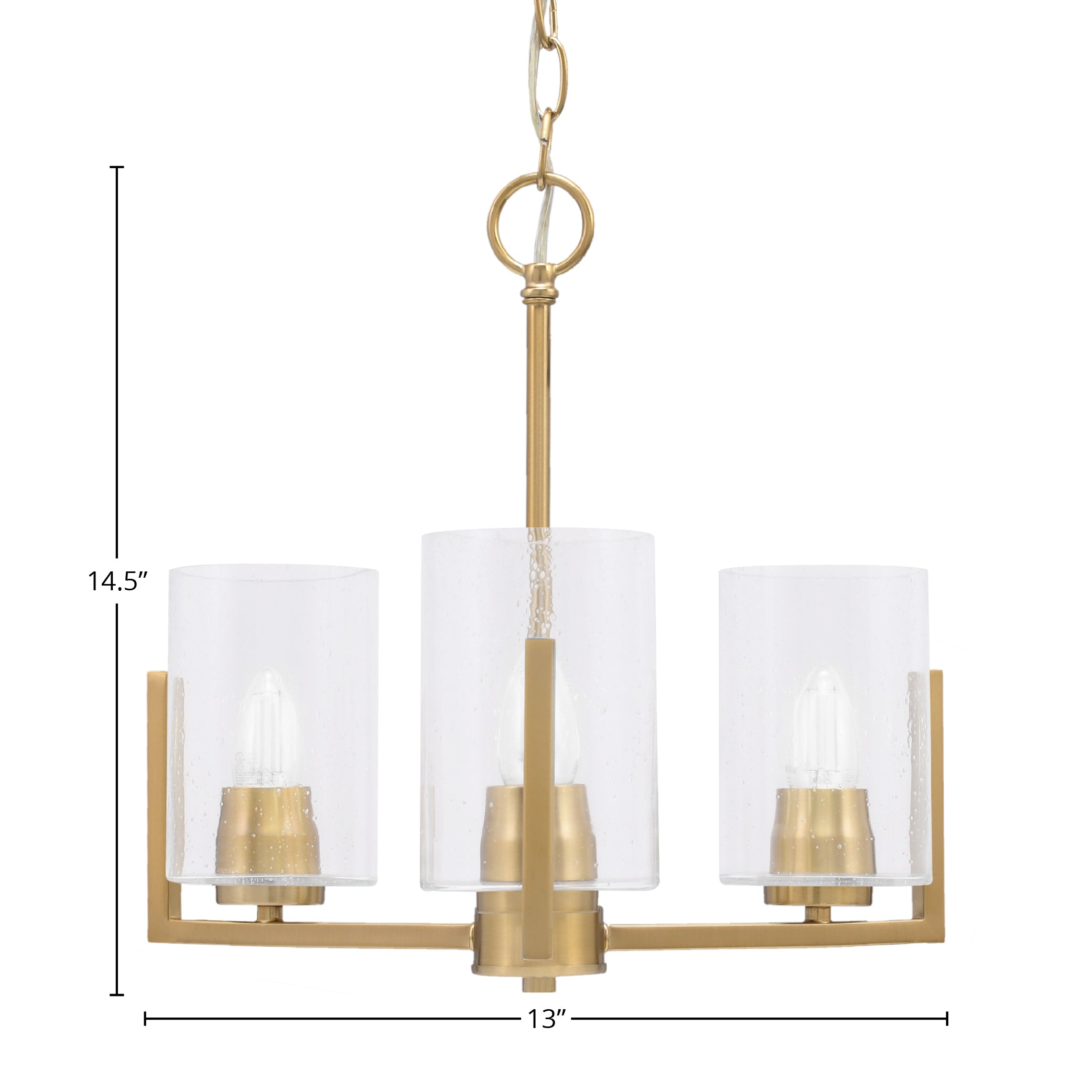 Atlas Three Light Chandelier in New Age Brass with 4" Clear Bubble Shade