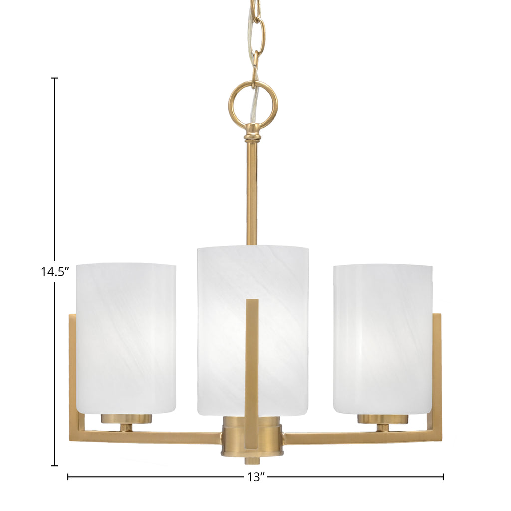 Atlas Three Light Chandelier in New Age Brass with 4" White Marble Shade