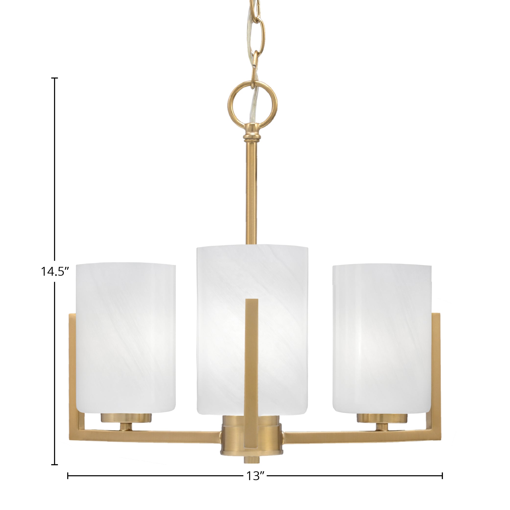 Atlas Three Light Chandelier in New Age Brass with 4" White Marble Shade