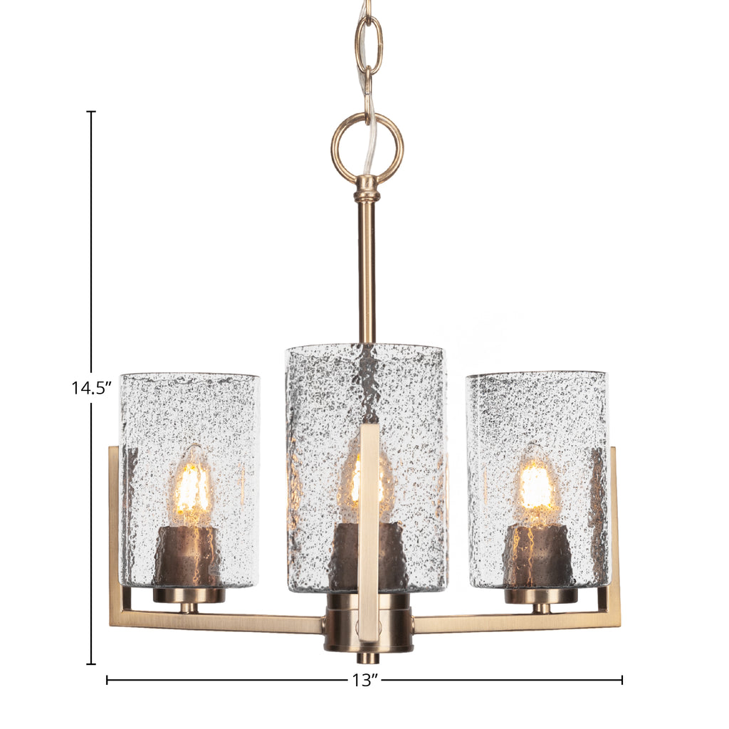 Atlas Three Light Chandelier in New Age Brass with 4" Smoke Bubble Shade