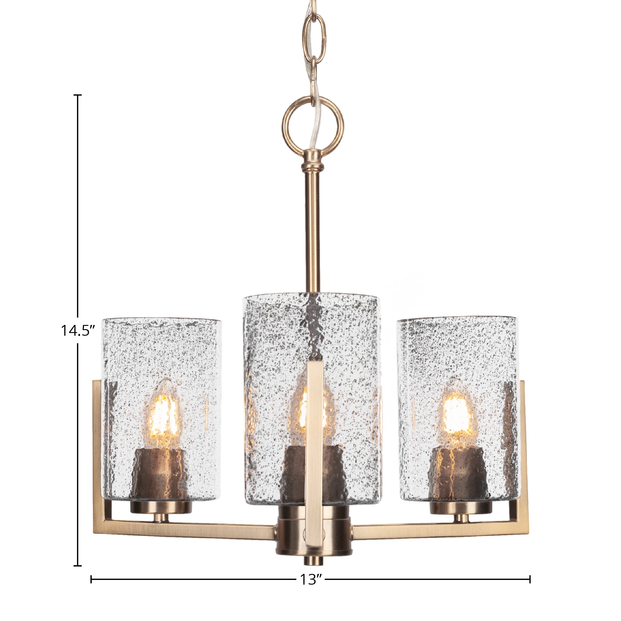 Atlas Three Light Chandelier in New Age Brass with 4" Smoke Bubble Shade