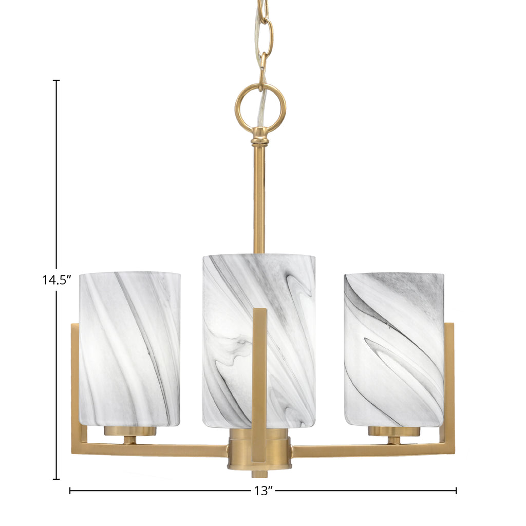 Atlas Three Light Chandelier in New Age Brass with 4" Onyx Swirl Shade