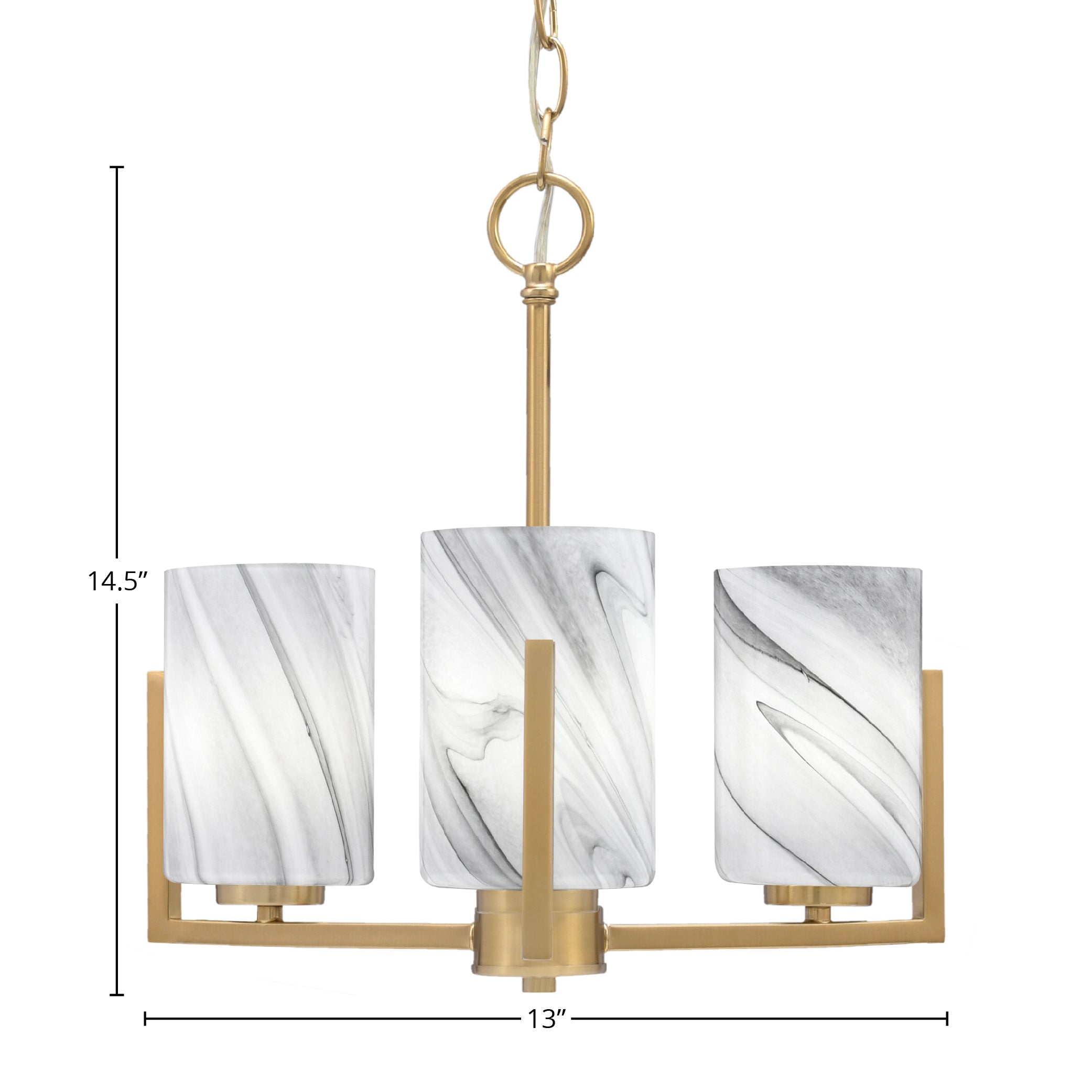 Atlas Three Light Chandelier in New Age Brass with 4" Onyx Swirl Shade