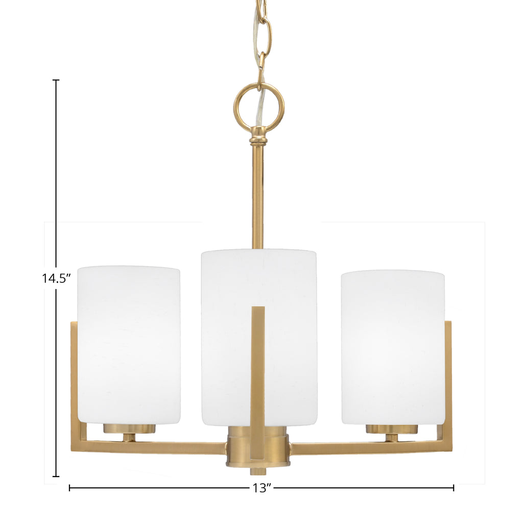 Atlas Three Light Chandelier in New Age Brass with 4" White Muslin Shade