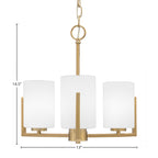Atlas Three Light Chandelier in New Age Brass with 4" White Muslin Shade