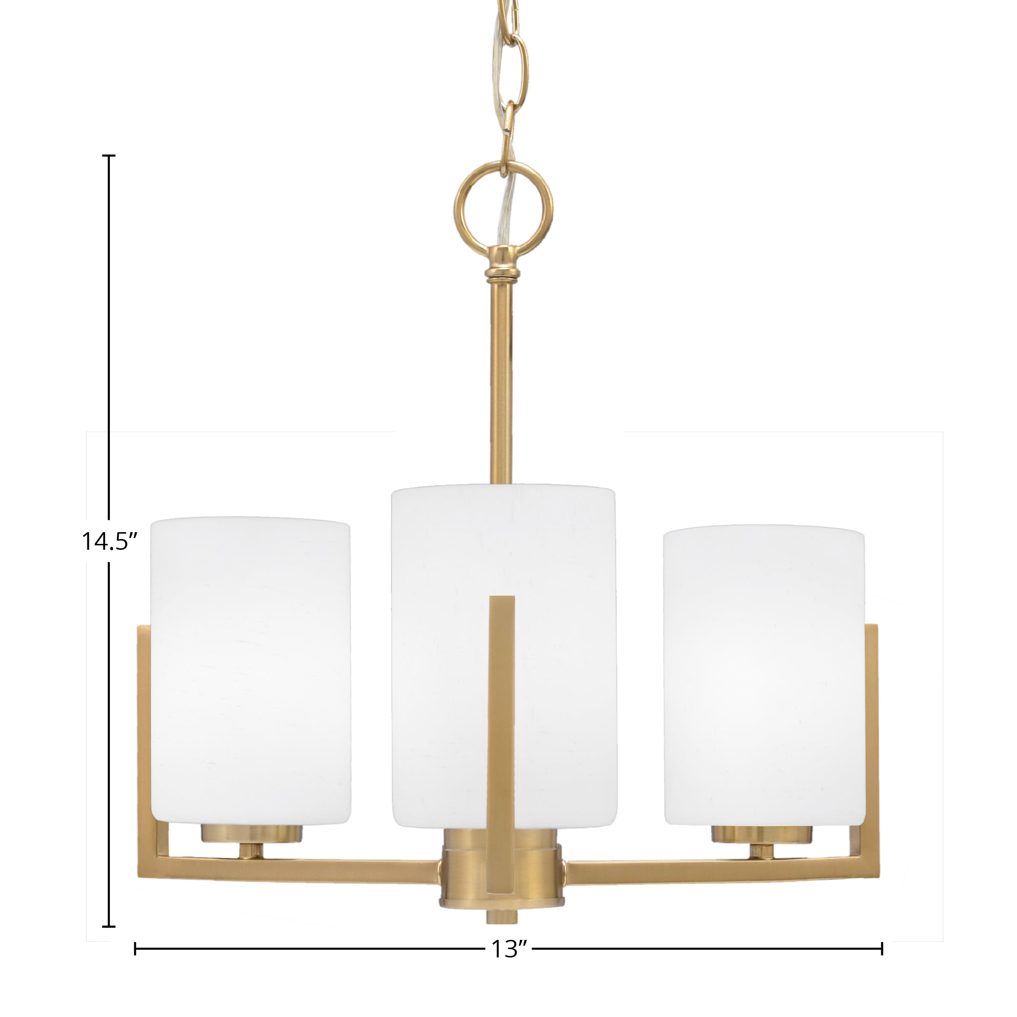 Atlas Three Light Chandelier in New Age Brass with 4" White Muslin Shade