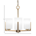 Atlas Three Light Chandelier in New Age Brass with 4" White Matrix Shade