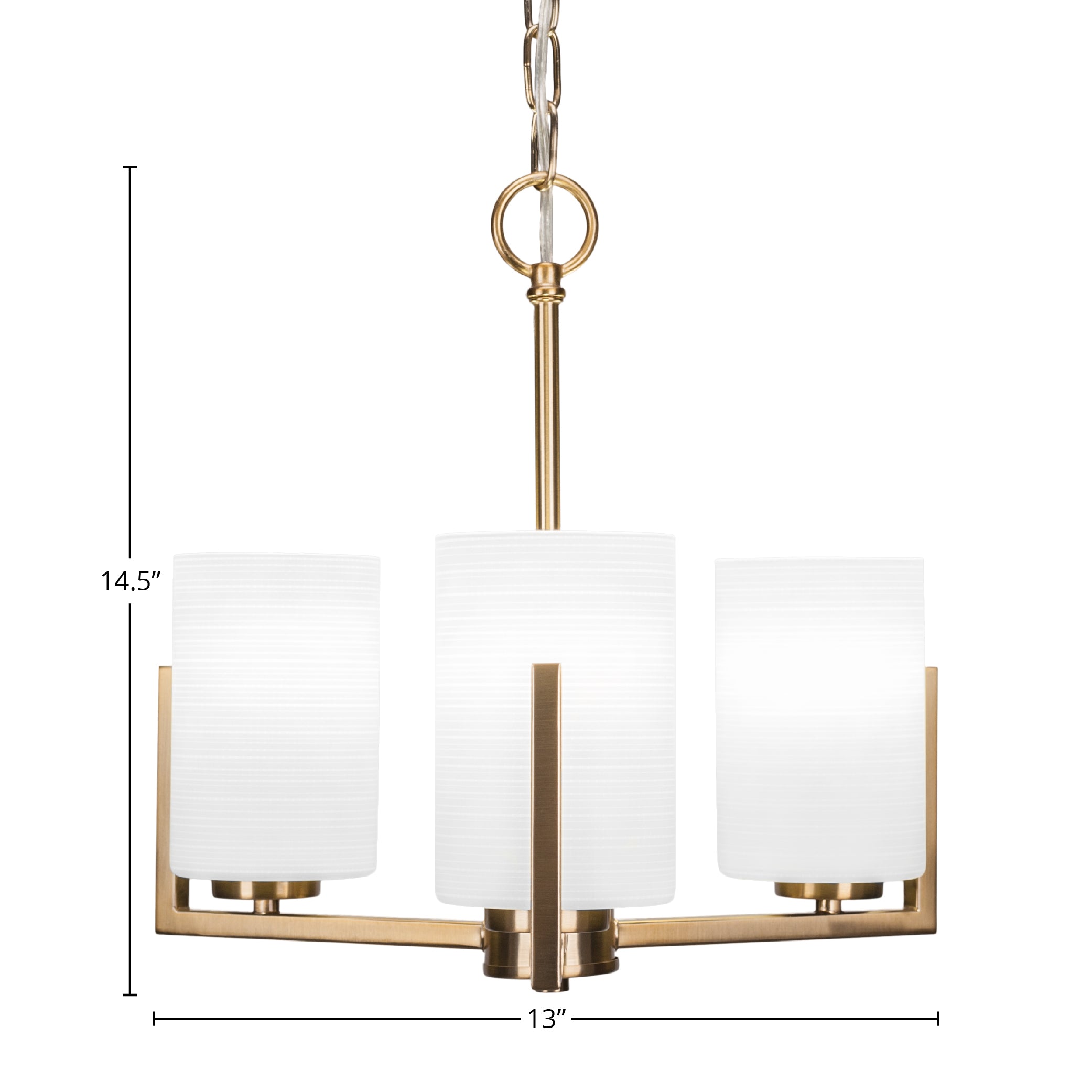 Atlas Three Light Chandelier in New Age Brass with 4" White Matrix Shade