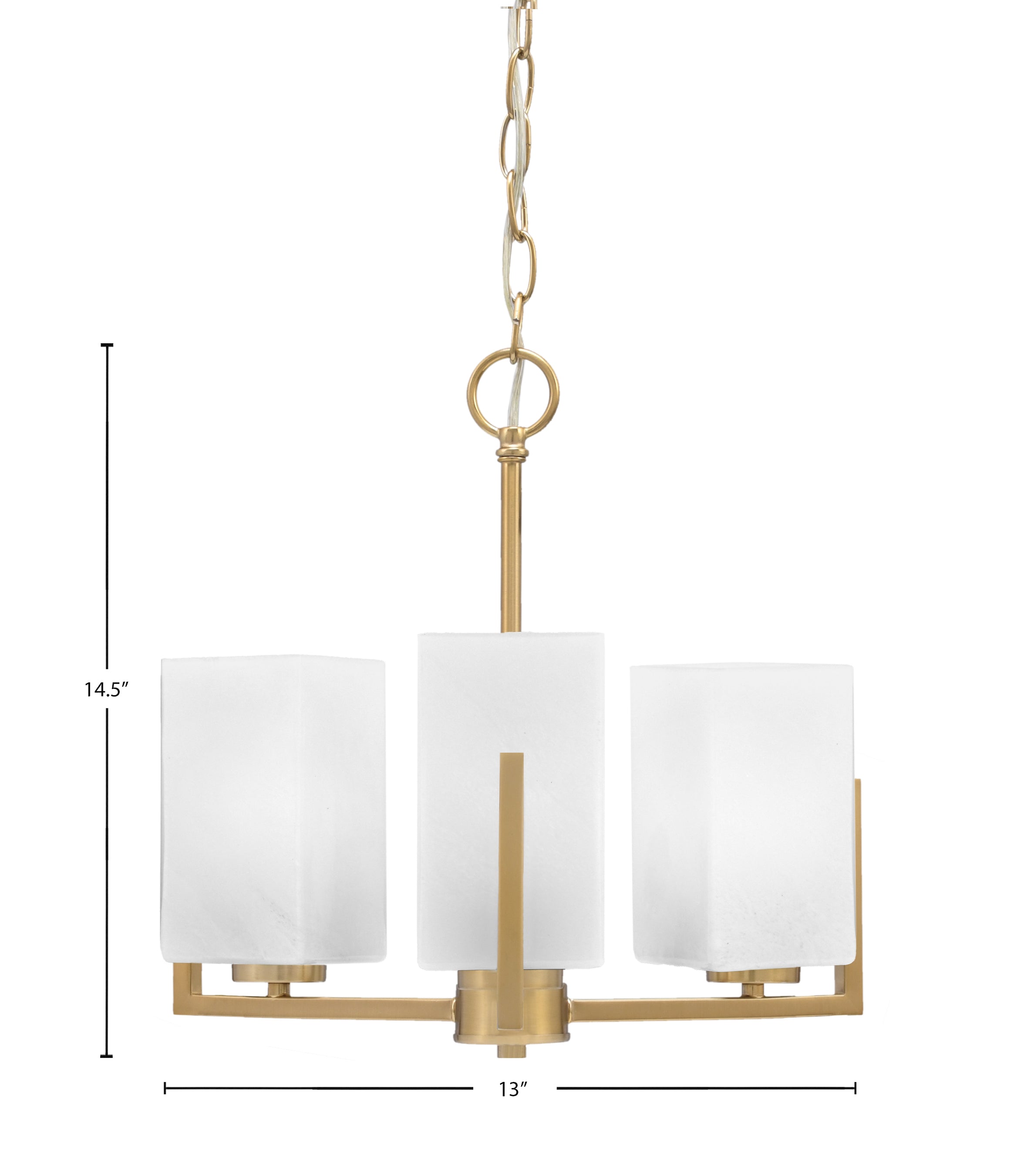 Atlas Three Light Chandelier in New Age Brass with White Marble Shade