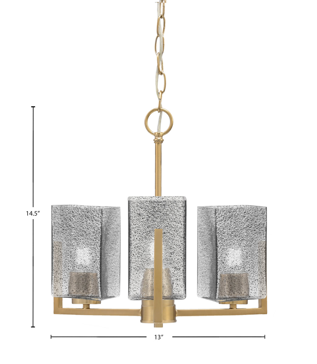 Atlas Three Light Chandelier in New Age Brass with Smoke Bubble Shade