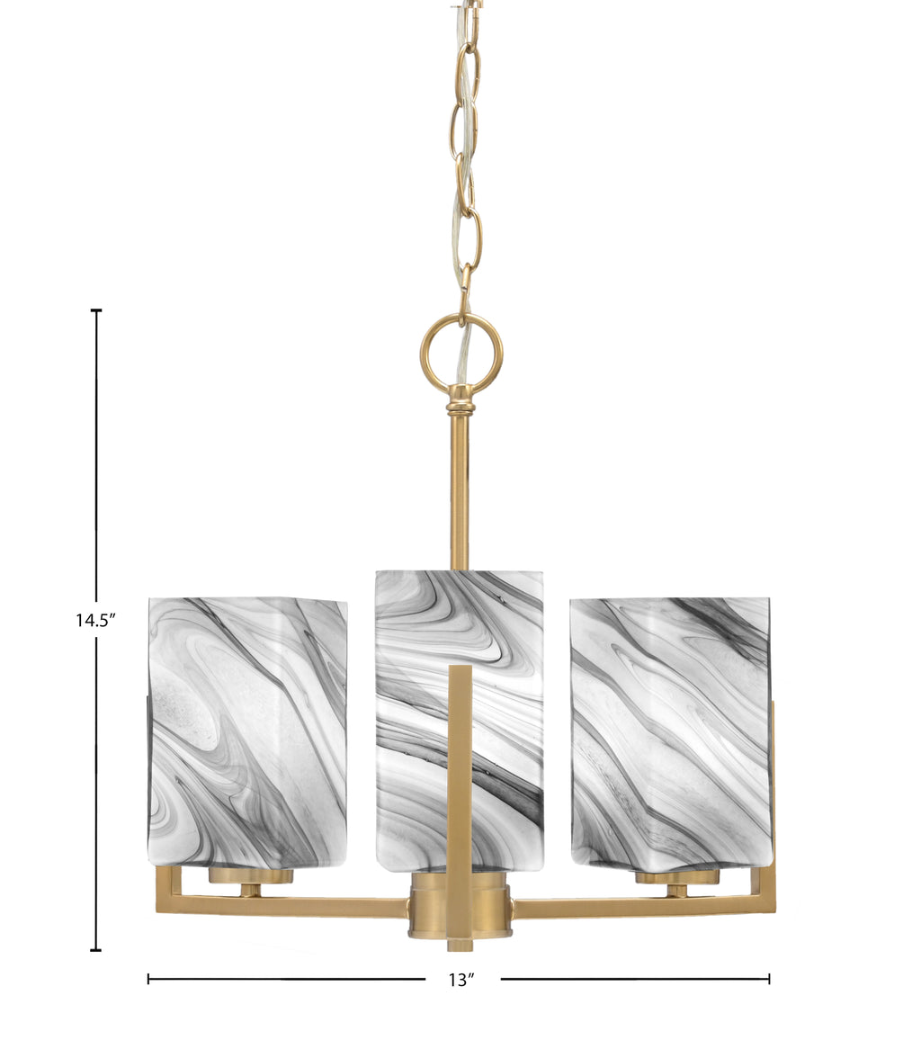 Atlas Three Light Chandelier in New Age Brass with Onyx Swirl Shade