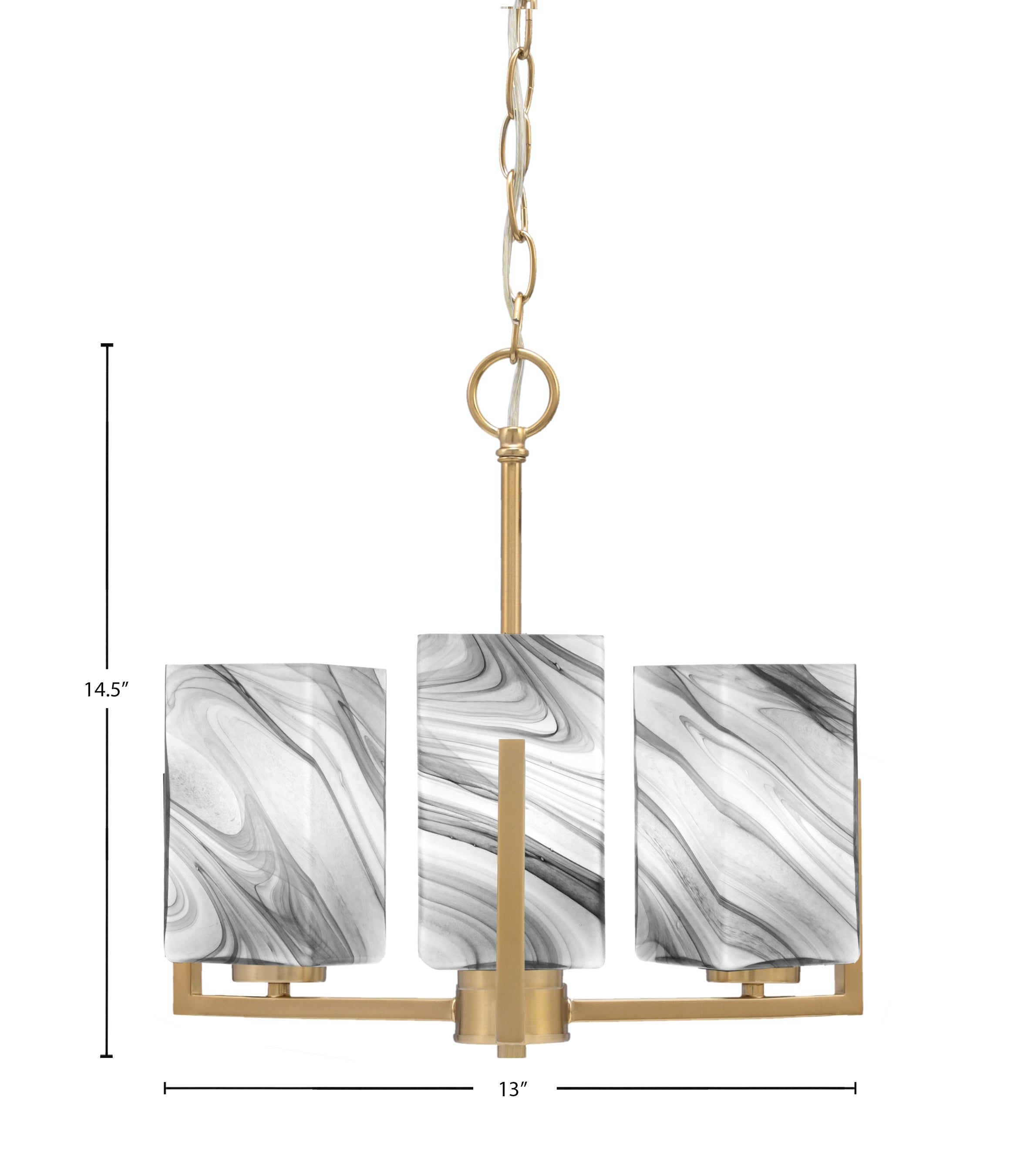 Atlas Three Light Chandelier in New Age Brass with Onyx Swirl Shade