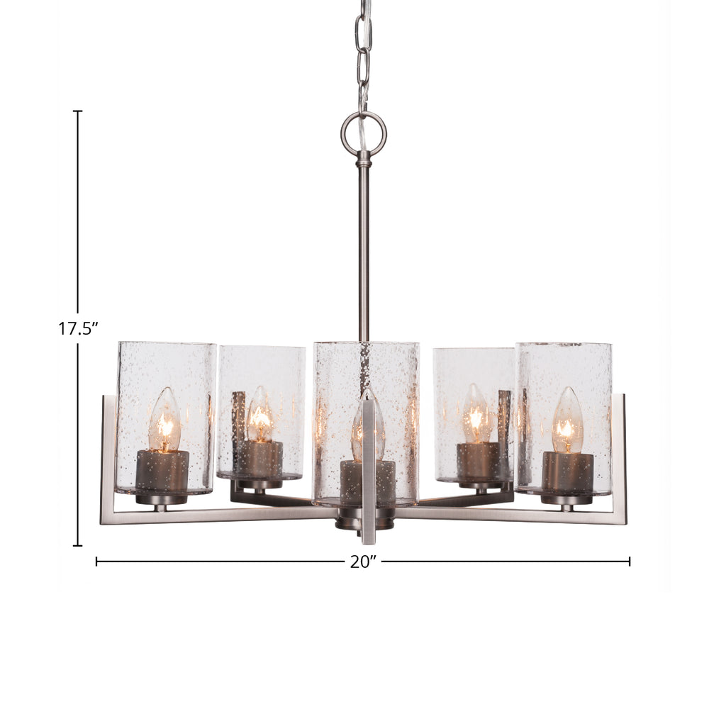 Atlas Five Light Chandelier in Graphite with 4" Clear Bubble Shade