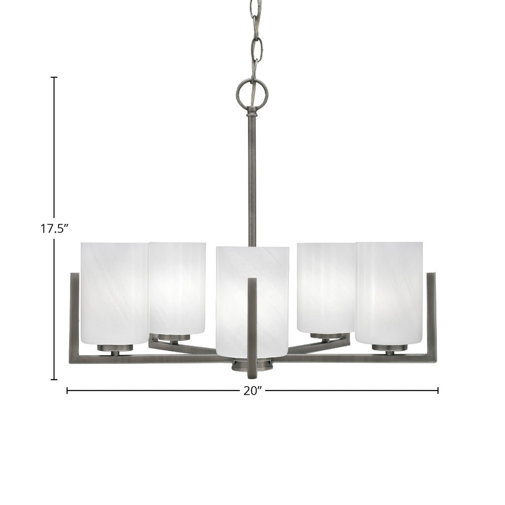 Atlas Five Light Chandelier in Graphite with 4" White Marble Shade