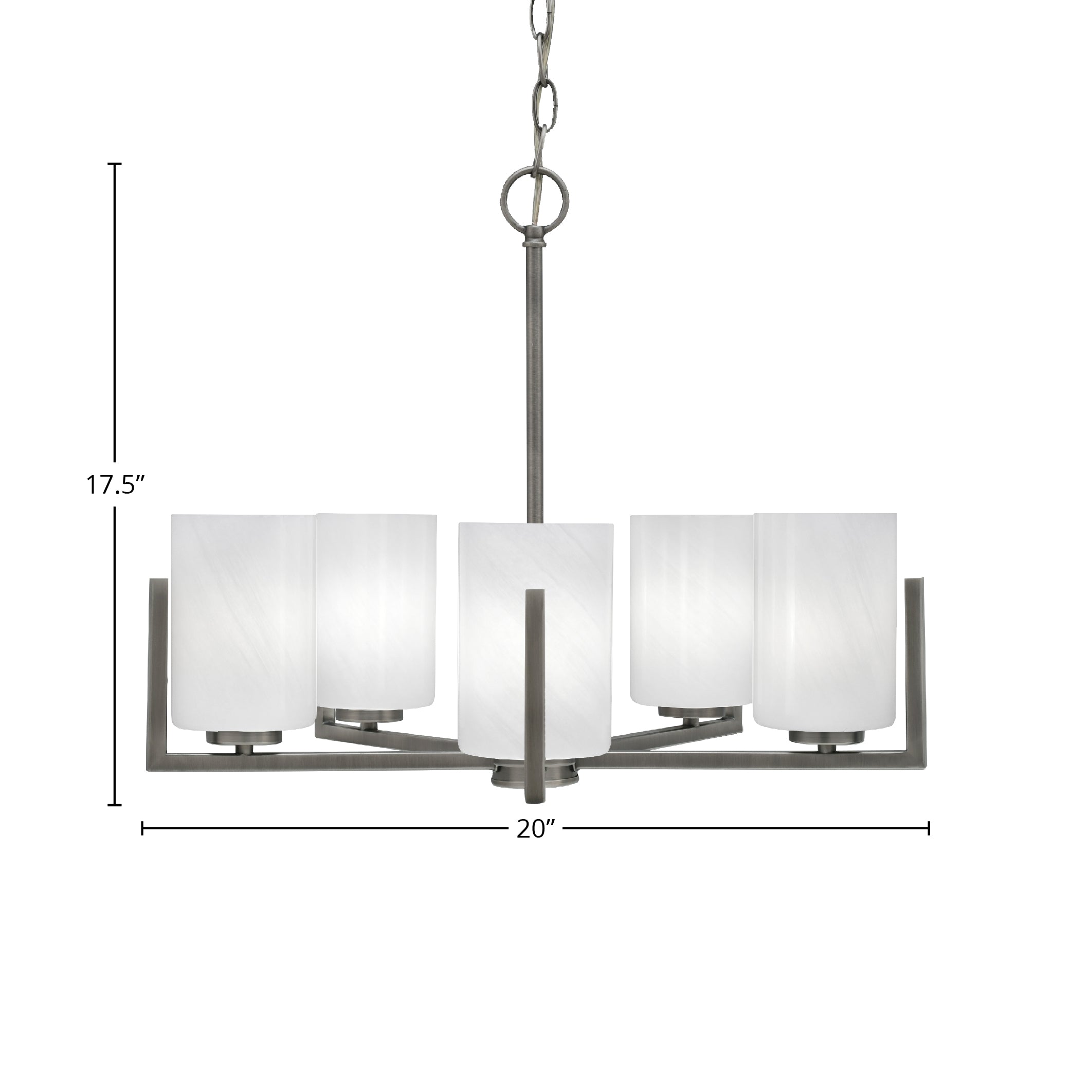 Atlas Five Light Chandelier in Graphite with 4" White Marble Shade