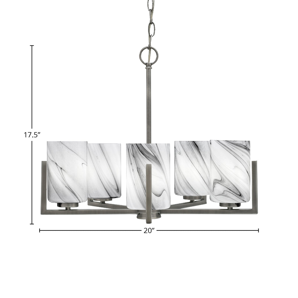 Atlas Five Light Chandelier in Graphite with 4" Onyx Swirl Shade