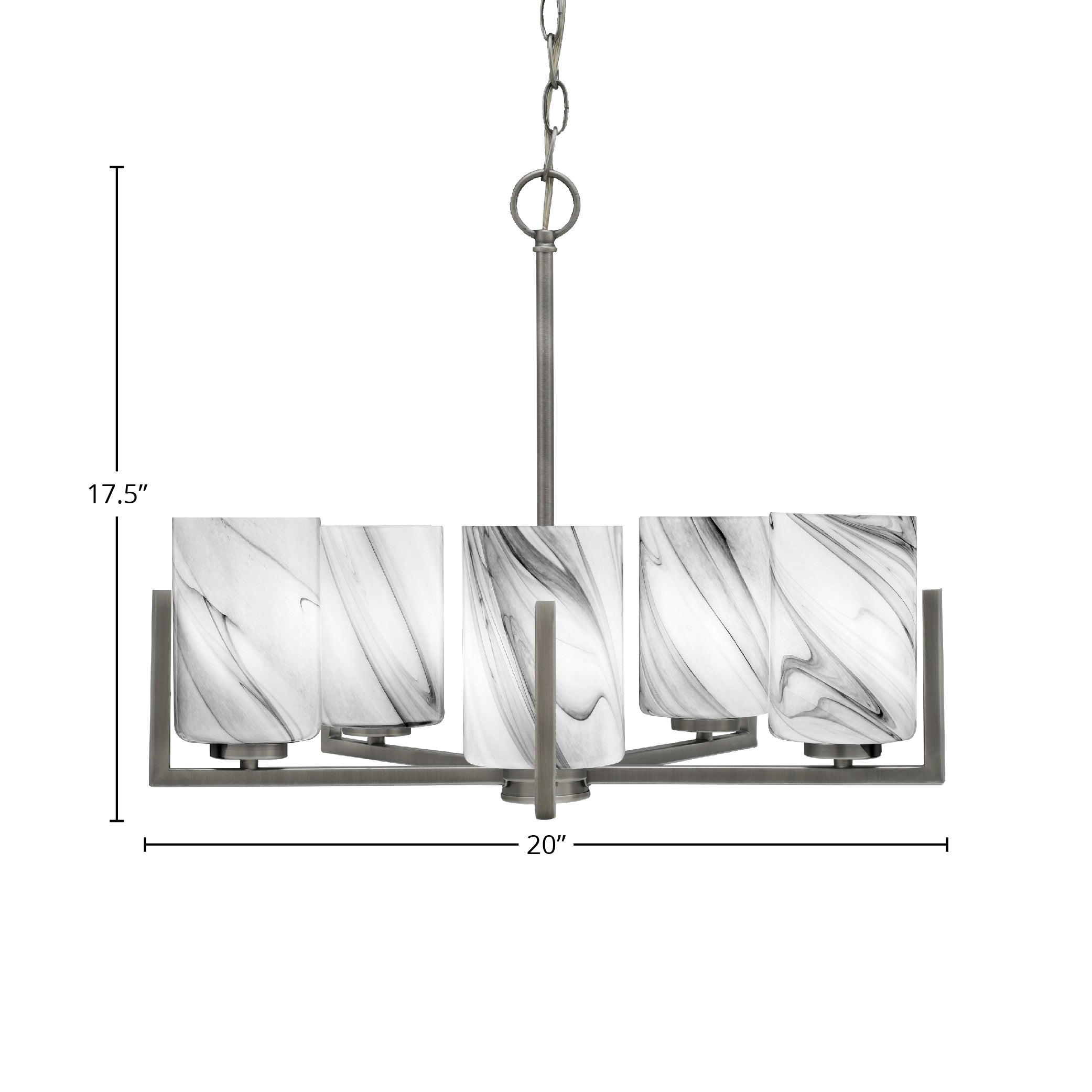 Atlas Five Light Chandelier in Graphite with 4" Onyx Swirl Shade
