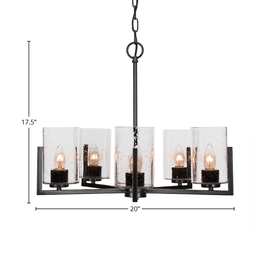 Atlas Five Light Chandelier in Matte Black with 4" Clear Bubble Shade