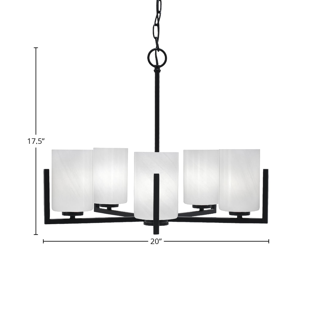 Atlas Five Light Chandelier in Matte Black with 4" White Marble Shade