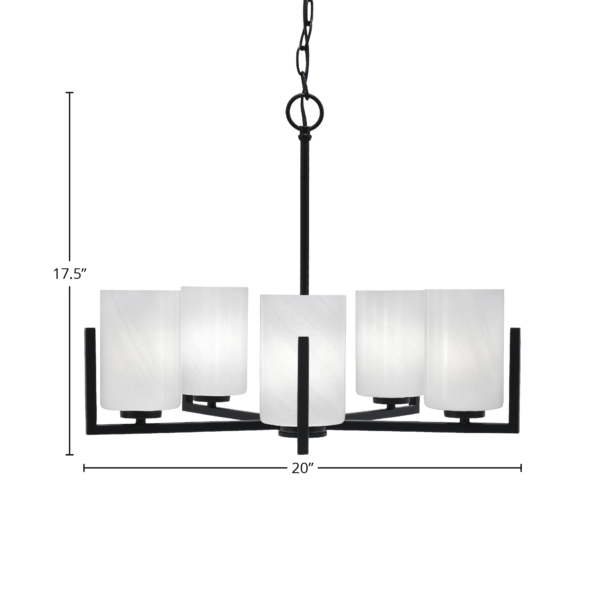 Atlas Five Light Chandelier in Matte Black with 4" White Marble Shade