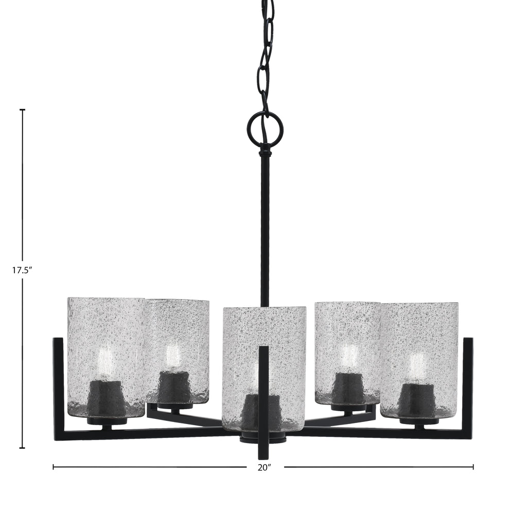 Atlas Five Light Chandelier in Matte Black with 4" Smoke Bubble Shade