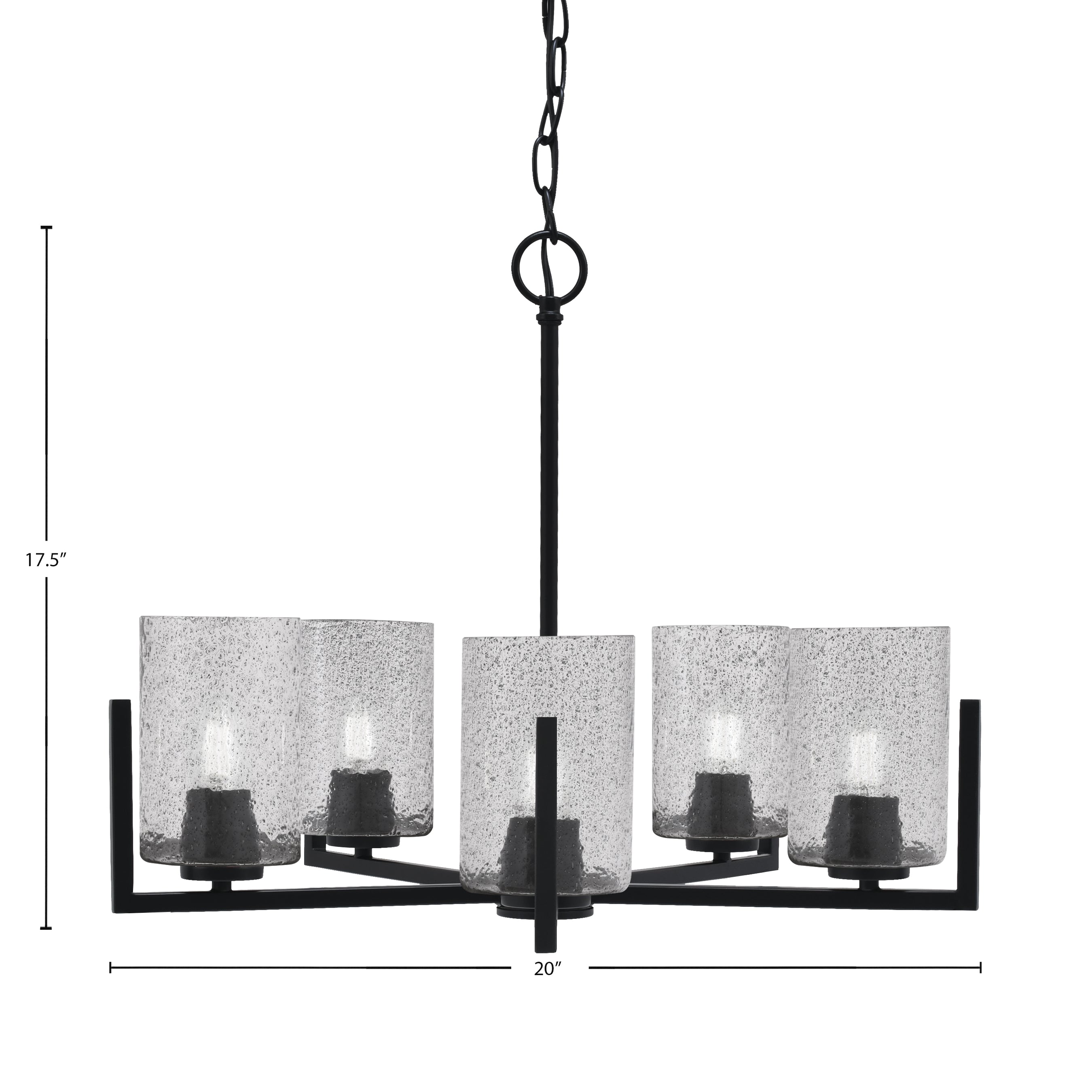 Atlas Five Light Chandelier in Matte Black with 4" Smoke Bubble Shade