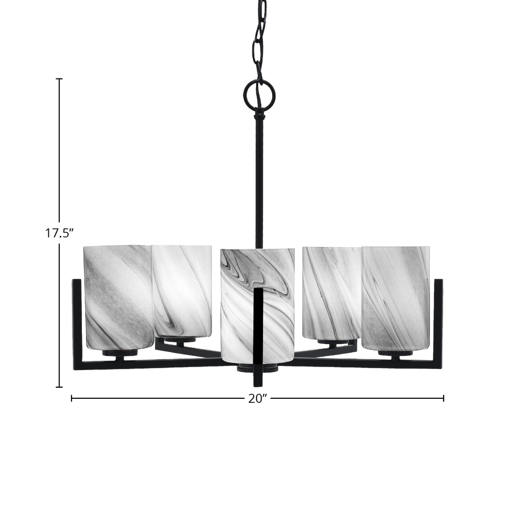 Atlas Five Light Chandelier in Matte Black with 4" Onyx Swirl Shade