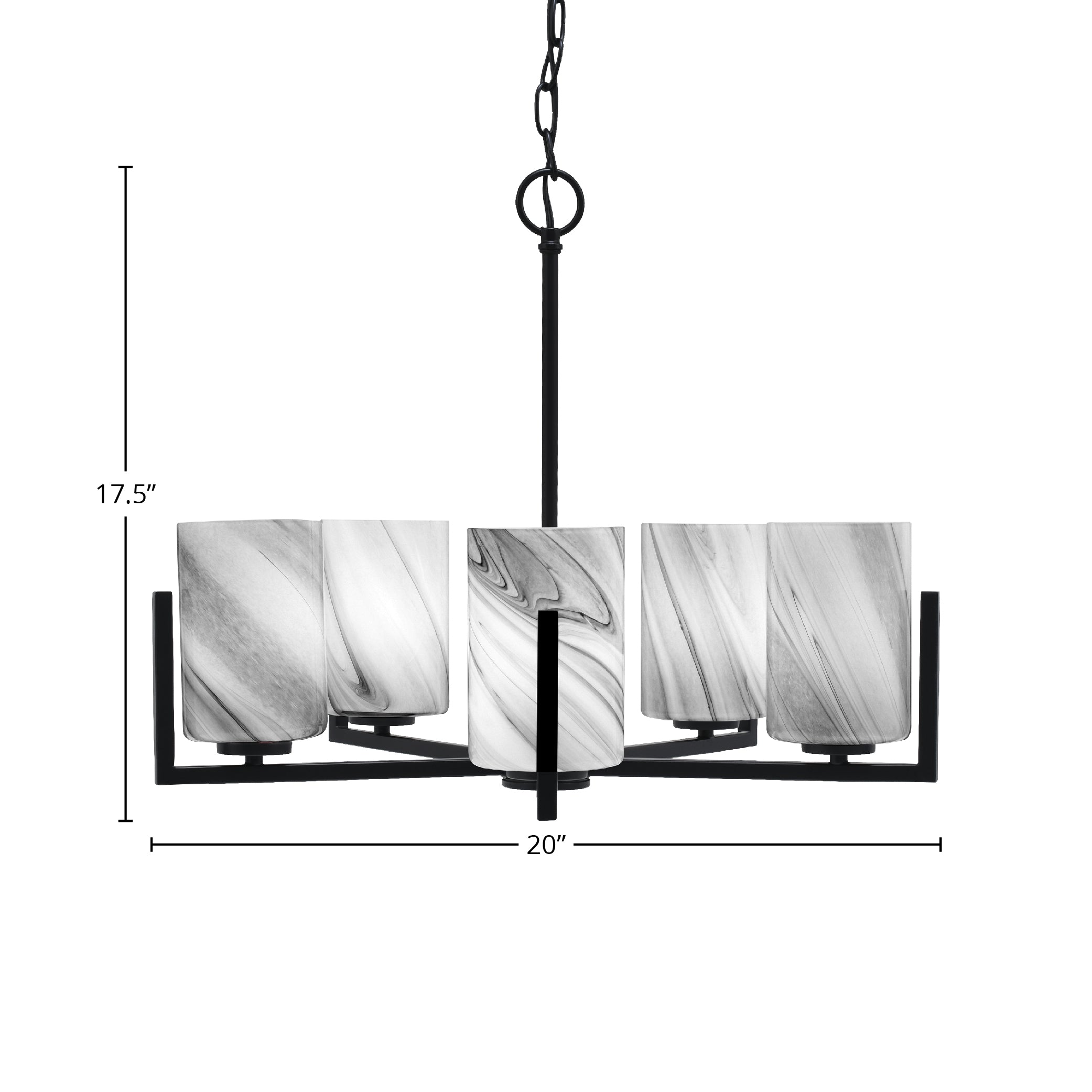 Atlas Five Light Chandelier in Matte Black with 4" Onyx Swirl Shade