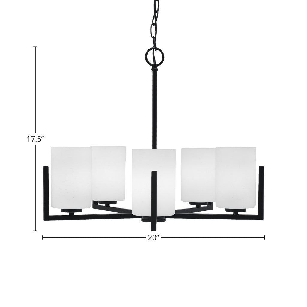 Atlas Five Light Chandelier in Matte Black with 4" White Muslin Shade