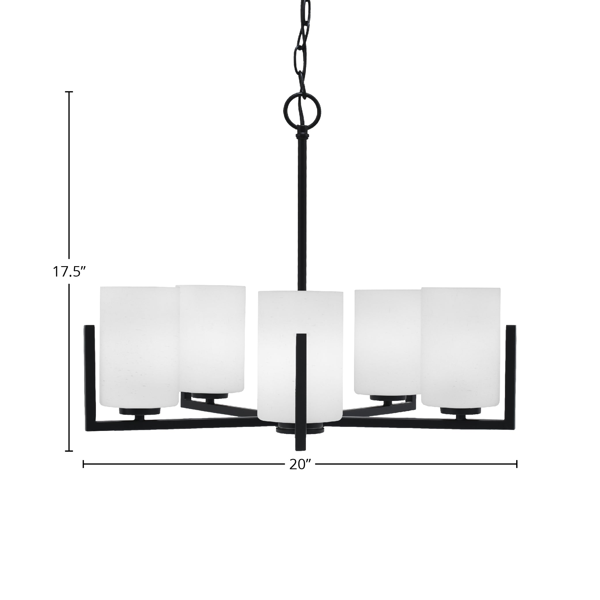 Atlas Five Light Chandelier in Matte Black with 4" White Muslin Shade