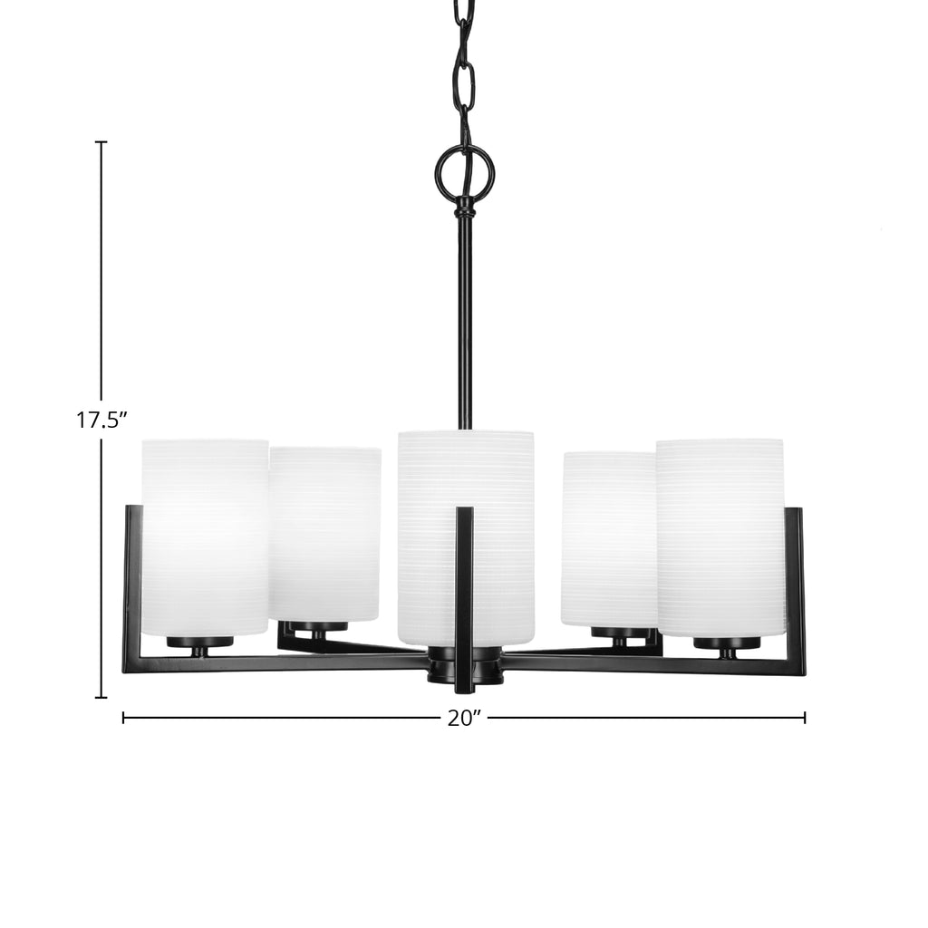 Atlas Five Light Chandelier in Matte Black with 4" White Matrix Shade