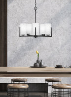 Atlas Five Light Chandelier in Matte Black with 4" White Matrix Shade