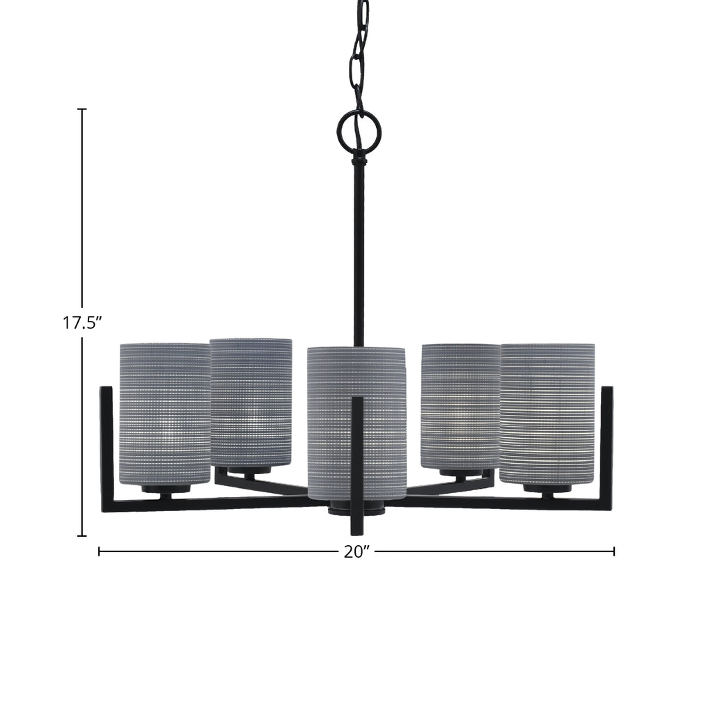 Atlas Five Light Chandelier in Matte Black with 4" Gray Matrix Shade