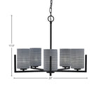 Atlas Five Light Chandelier in Matte Black with 4" Gray Matrix Shade