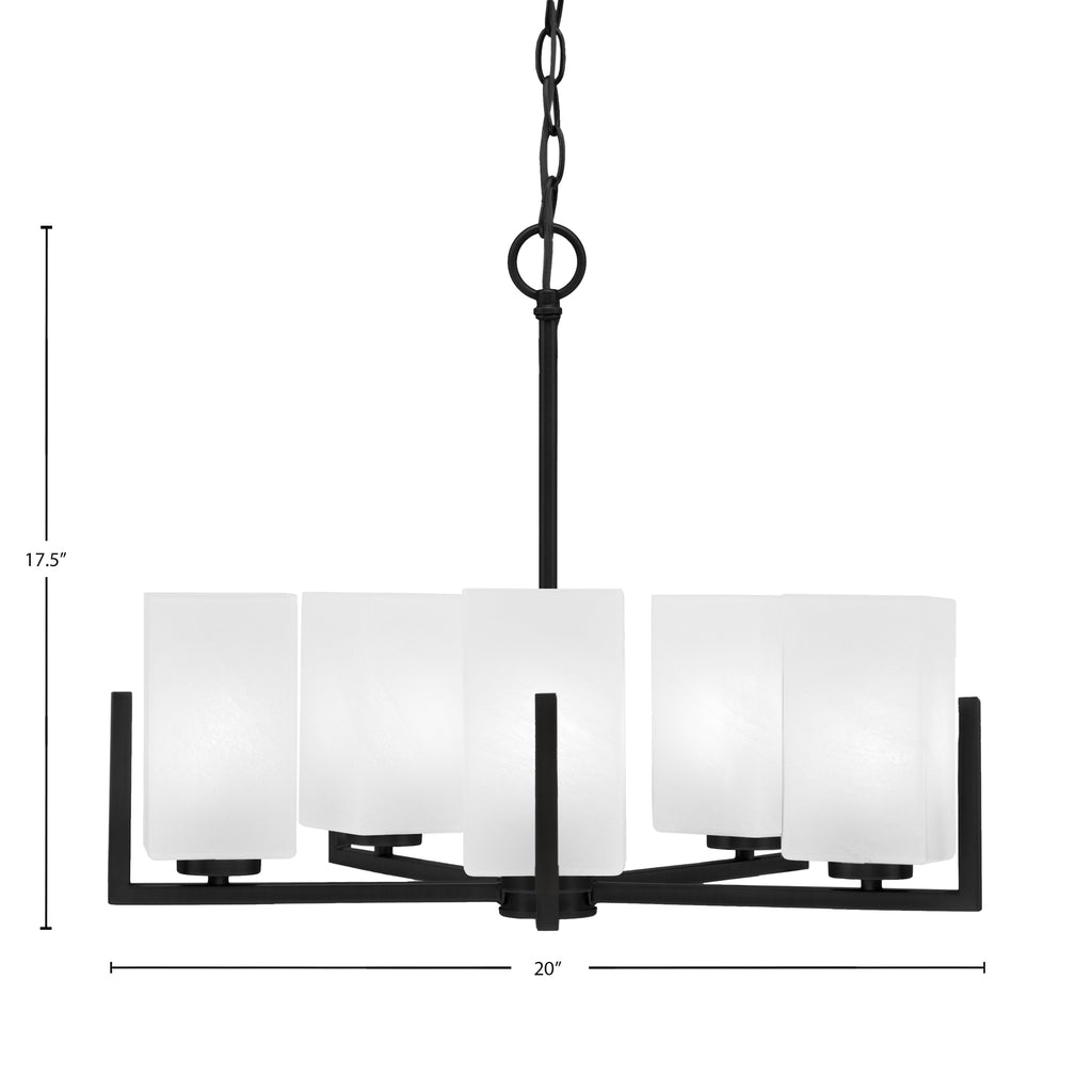 Atlas Five Light Chandelier in Matte Black with White Marble Shade
