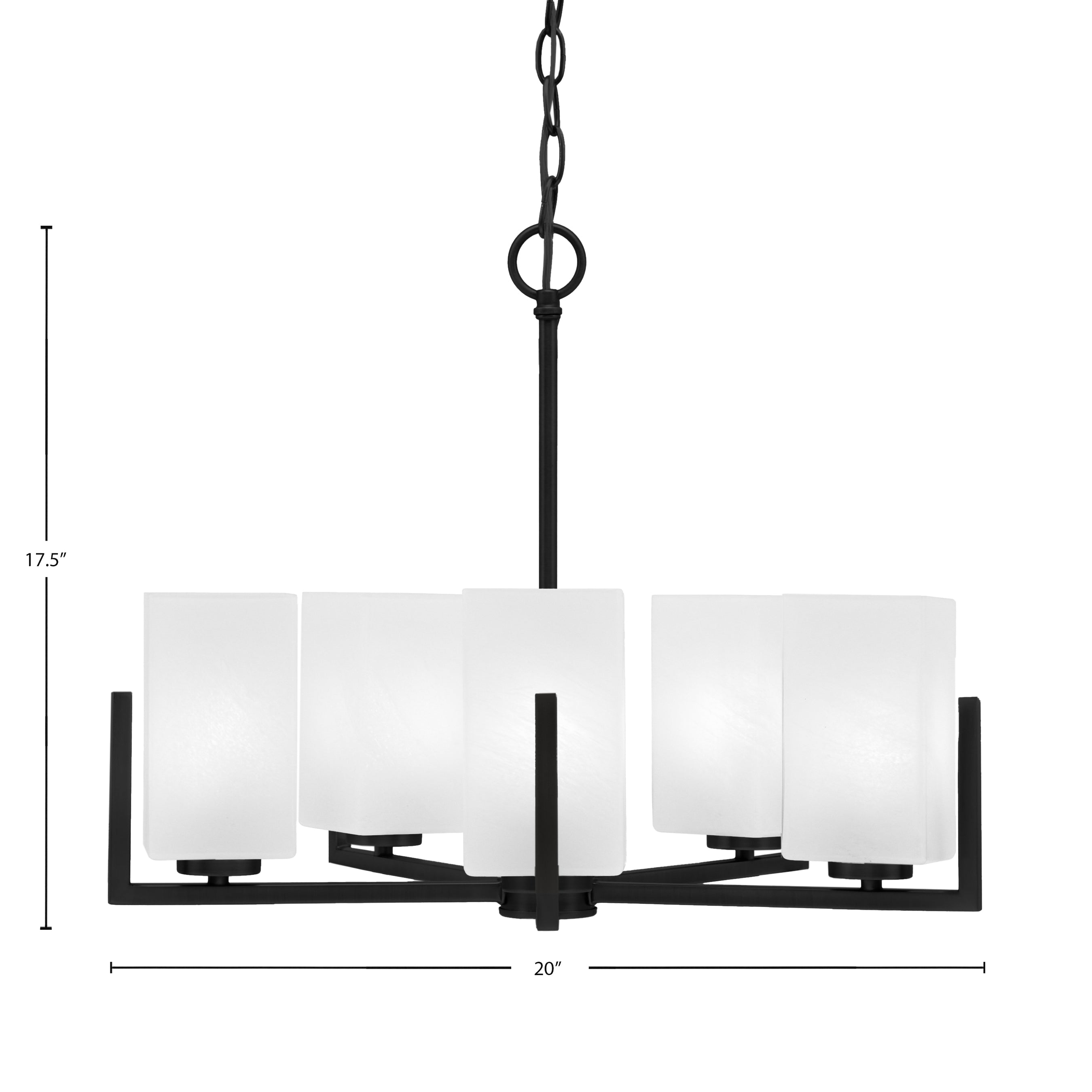 Atlas Five Light Chandelier in Matte Black with White Marble Shade