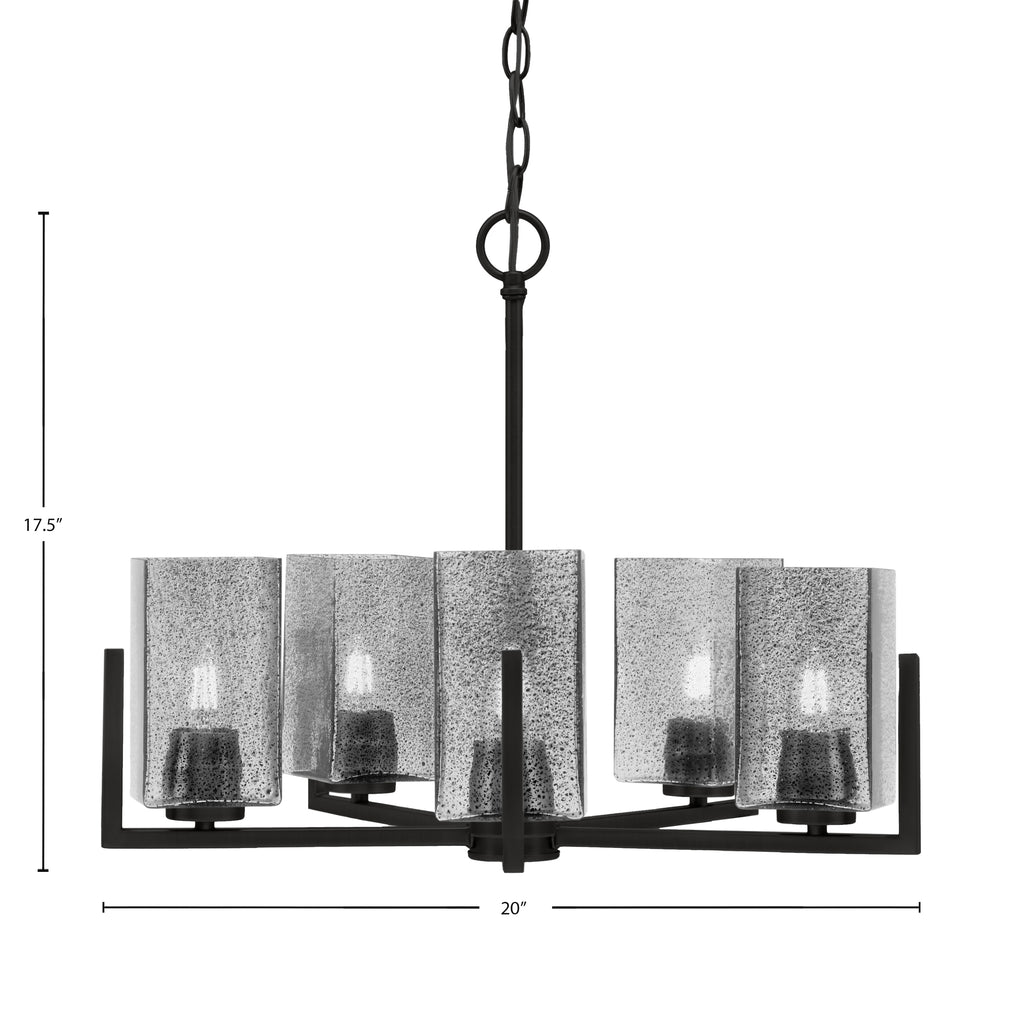 Atlas Five Light Chandelier in Matte Black with Smoke Bubble Shade