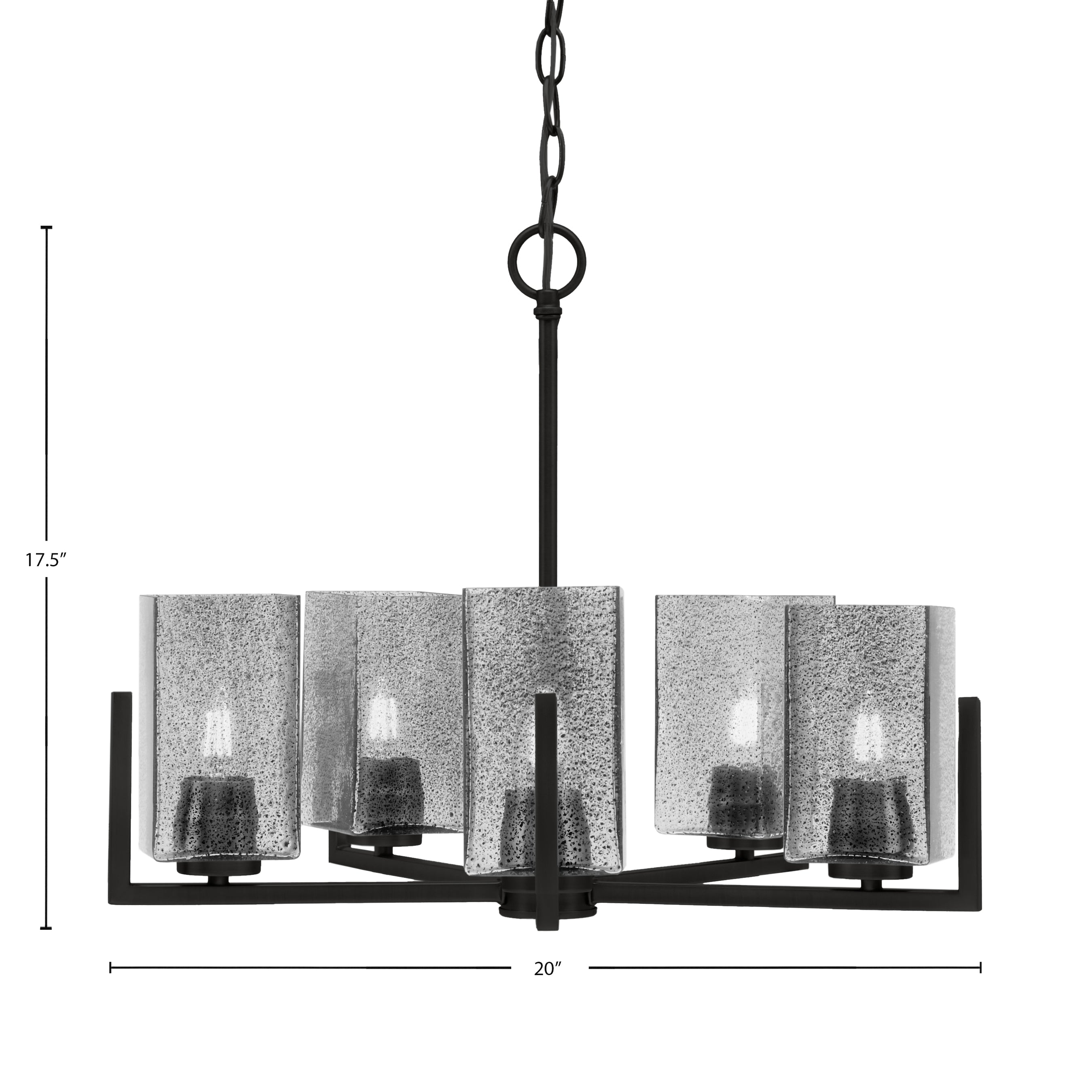 Atlas Five Light Chandelier in Matte Black with Smoke Bubble Shade