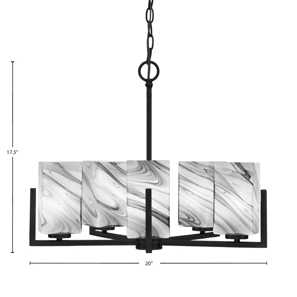 Atlas Five Light Chandelier in Matte Black with Onyx Swirl Shade