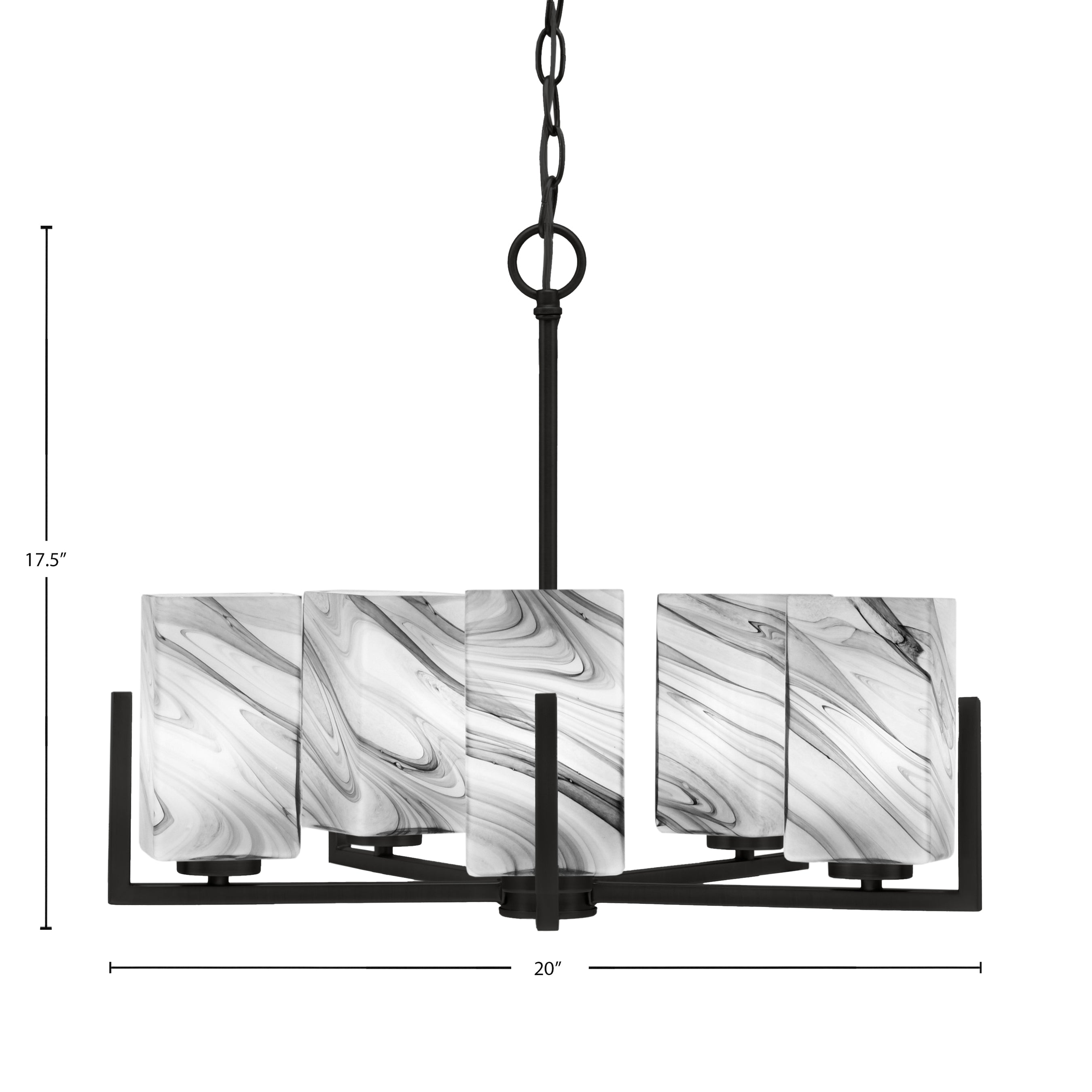 Atlas Five Light Chandelier in Matte Black with Onyx Swirl Shade