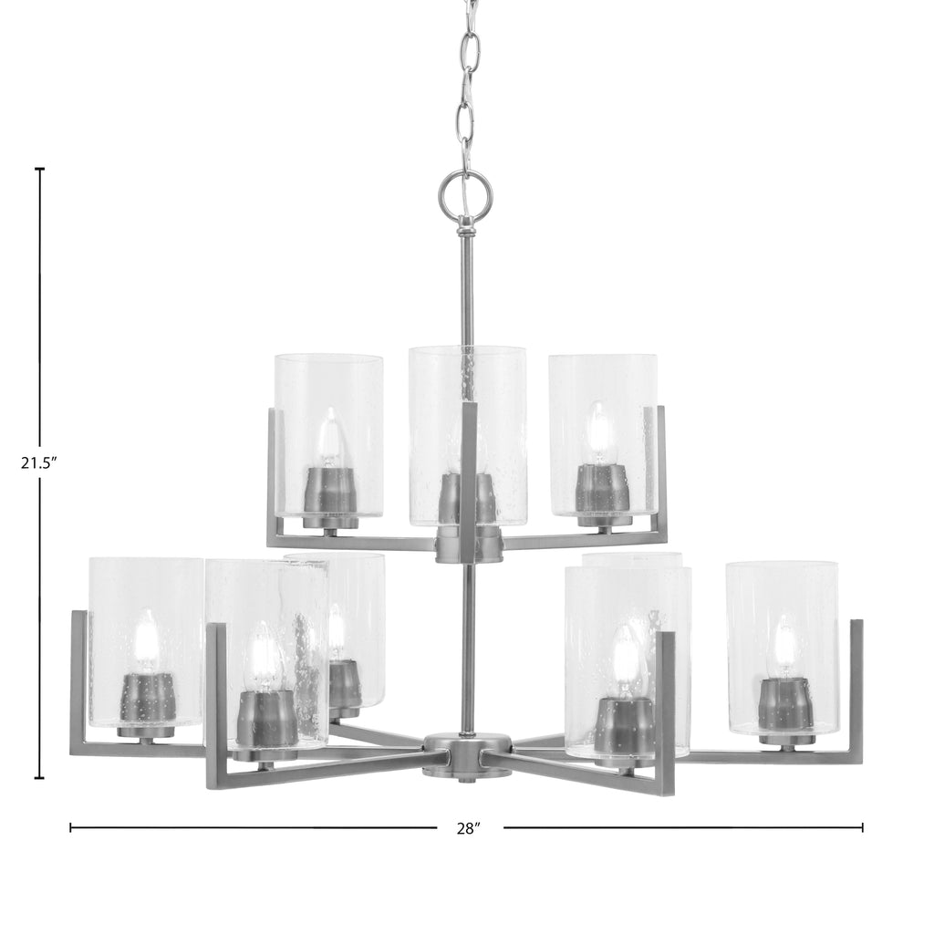 Atlas Nine Light Chandelier in Graphite with 4" Clear Bubble Shade
