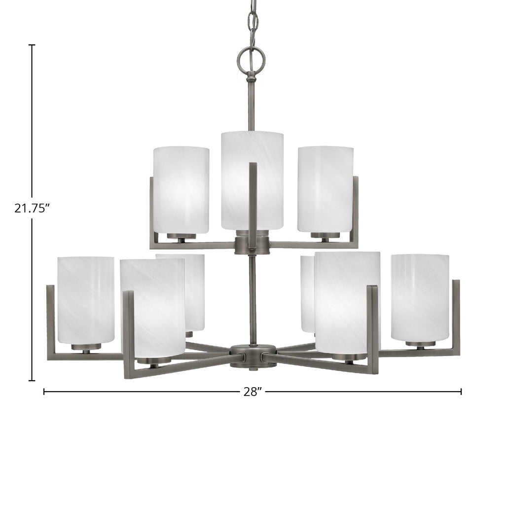 Atlas Nine Light Chandelier in Graphite with 4" White Marble Shade