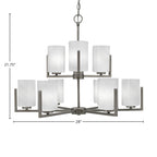 Atlas Nine Light Chandelier in Graphite with 4" White Marble Shade