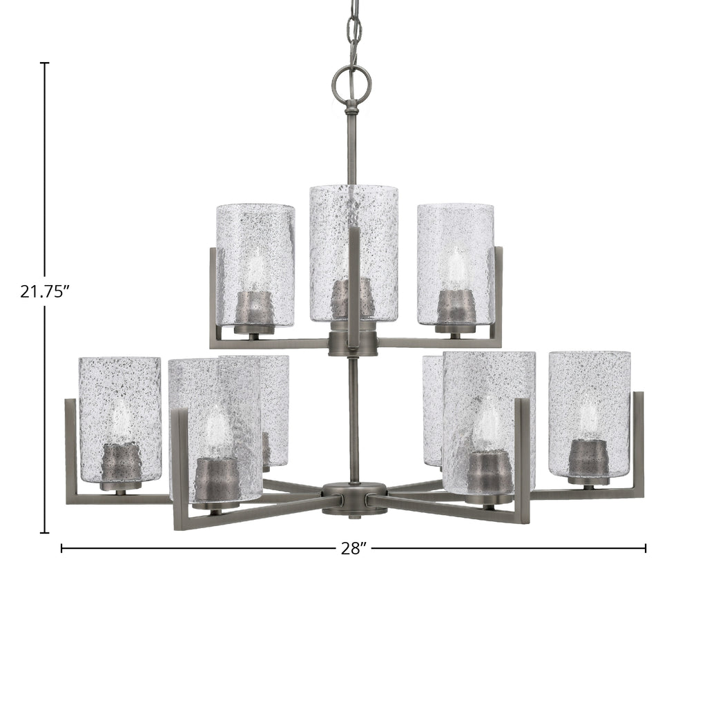 Atlas Nine Light Chandelier in Graphite with 4" Smoke Bubble Shade