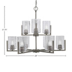 Atlas Nine Light Chandelier in Graphite with 4" Smoke Bubble Shade